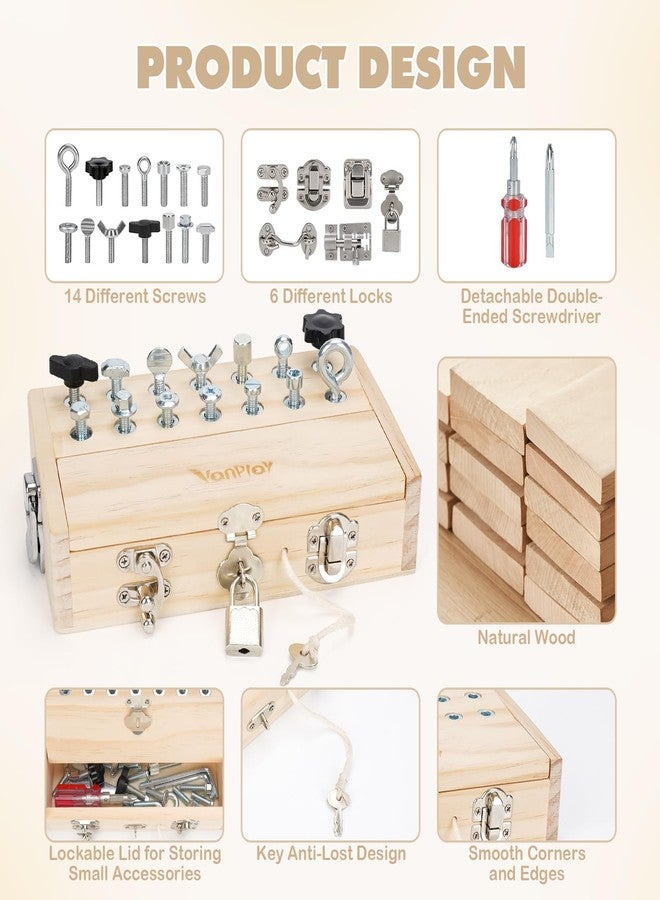 Vanplay Busy Board Toys for 3 4 5 Year Olds Boy Birthday Gifts, Montessori Toys for 3 Year Old, Screwdriver Board Set with Lock and Key - Wooden Kid Tool Set Educational Learning Toys for Kids 3-6 - Image 4